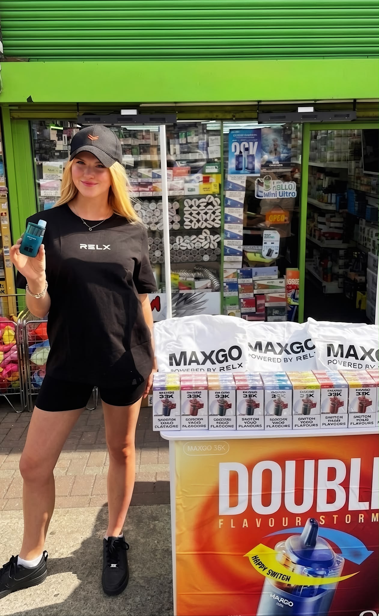 An Isabella Mgmt event host promoting a client's product at a retail brand activation.